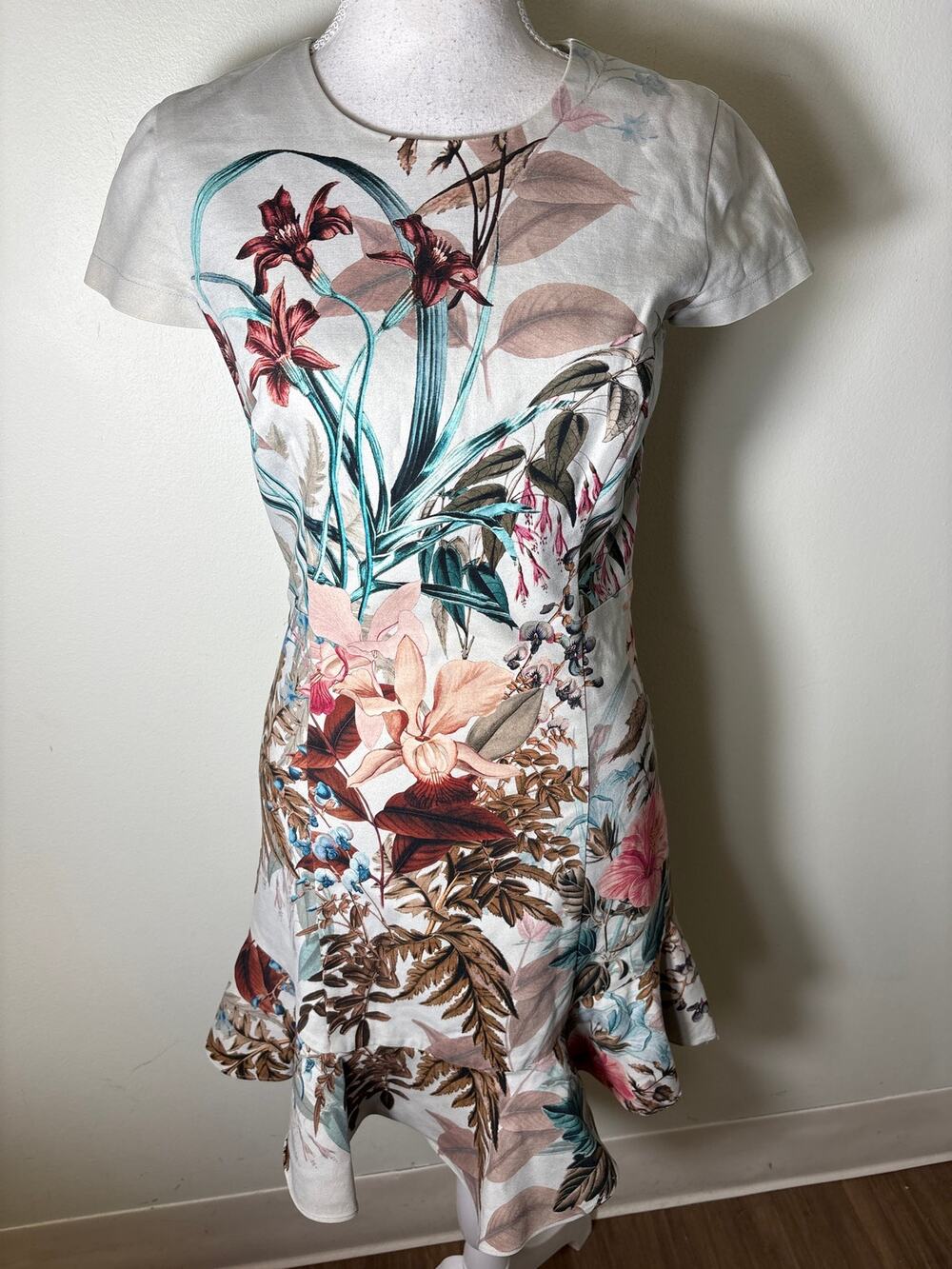 Amanda Uprichard Light Blue Floral Cap Sleeve Midi Dress Sz S